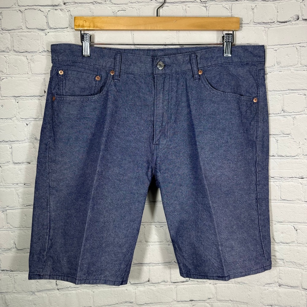 Levis 504 Regular Fit Blue Chambray Cotton Shorts Mens 38 Regular Fit 504-1250